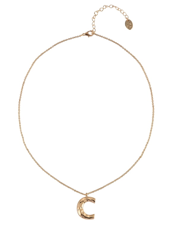 Goldtone Hammered Initial "C" Pendant Necklace