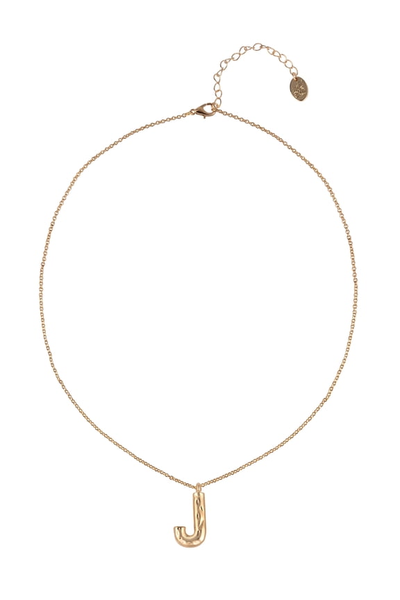 Goldtone Hammered Initial "J" Pendant Necklace