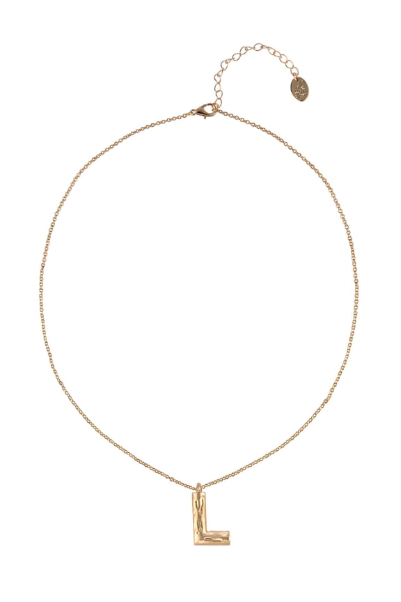 Goldtone Hammered Initial "L" Pendant Necklace