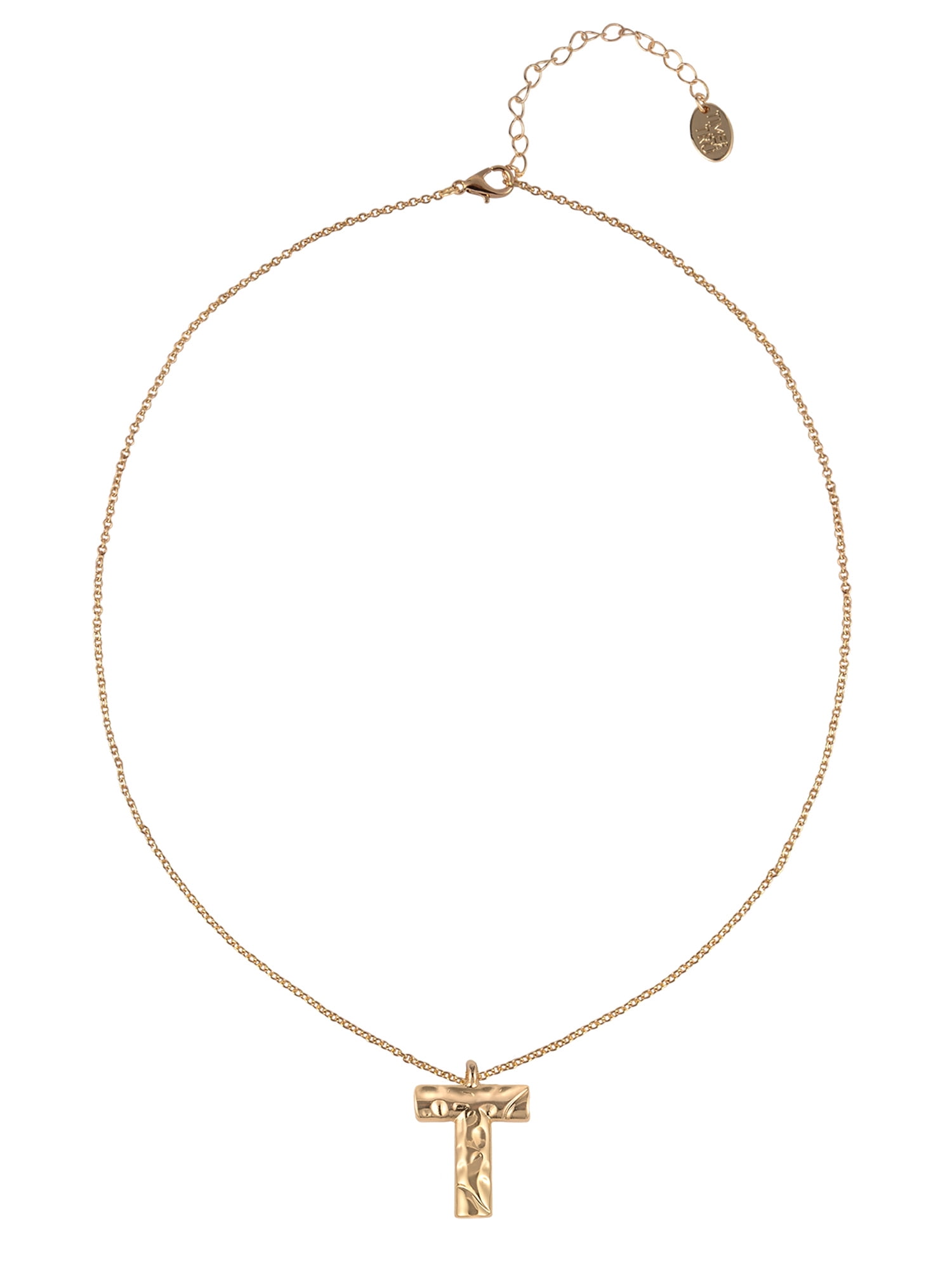 Time and Tru Goldtone Hammered Initial "T" Pendant Necklace