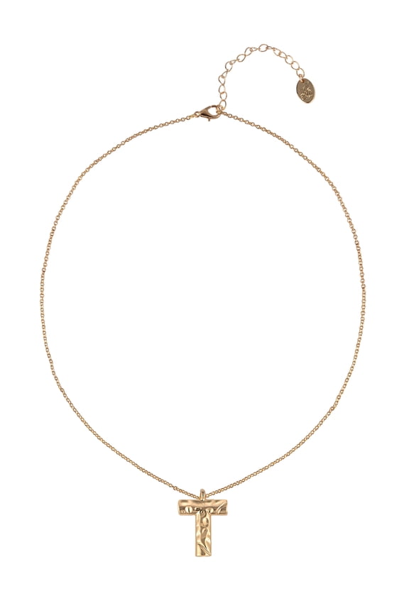 Goldtone Hammered Initial "T" Pendant Necklace