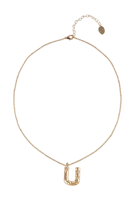 Goldtone Hammered Initial "U" Pendant Necklace