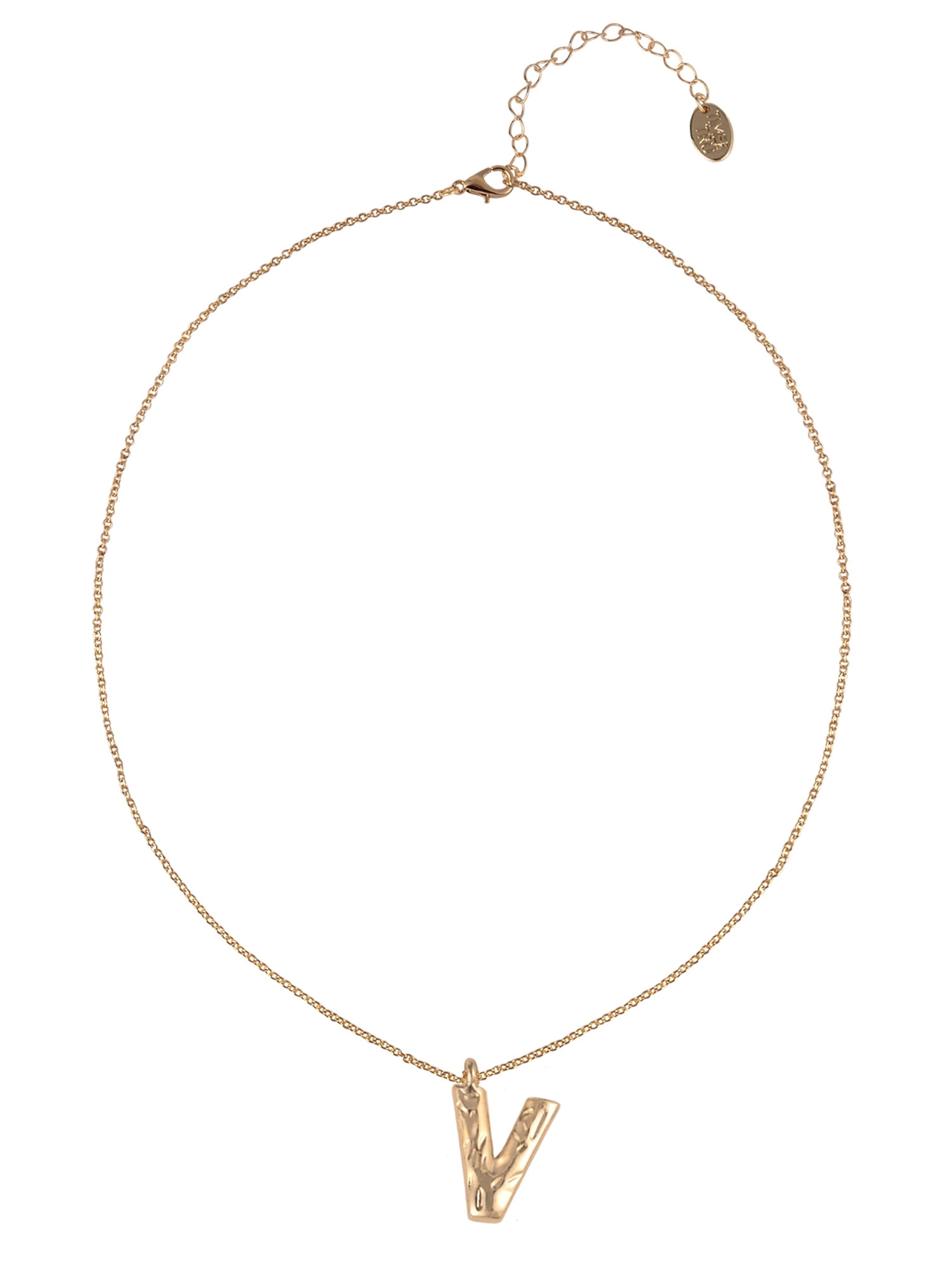 Time and Tru Goldtone Hammered Initial "V" Pendant Necklace