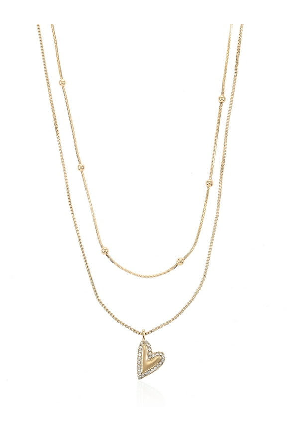 Goldtone Heart Motif Necklace Set, 2 Pieces