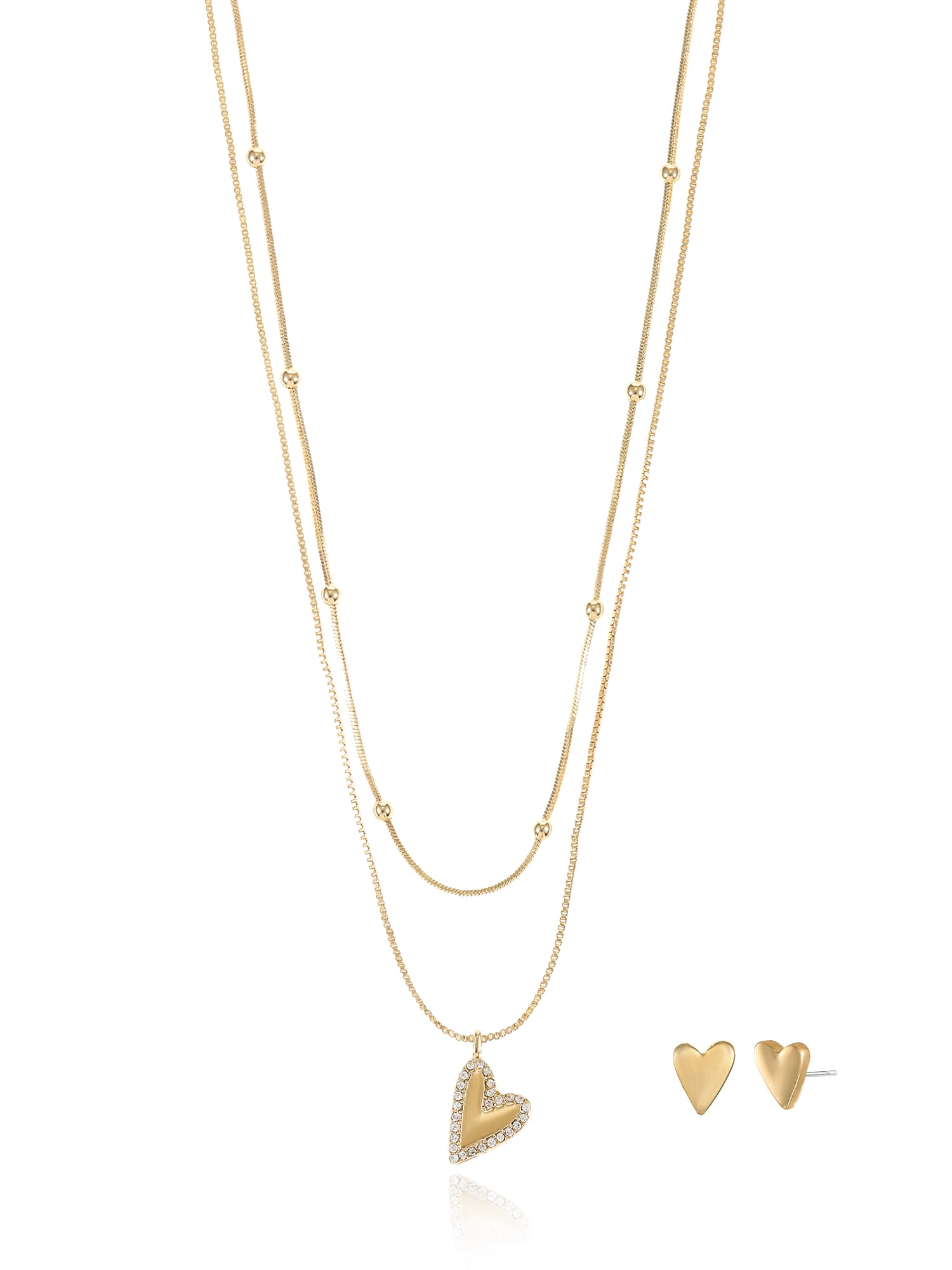 Time and Tru Goldtone Heart Motif Necklace and Ear
