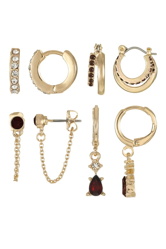 Goldtone Hoop and Dangle "January" Earring Set, 4 Pairs