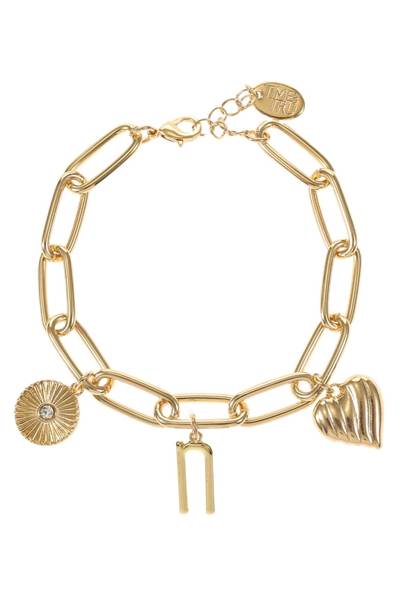 Goldtone Initial Charm Bracelet, Initial N