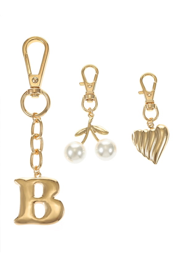 Goldtone Initial Letter Bag Charm Set, 3 Pieces, Letter B
