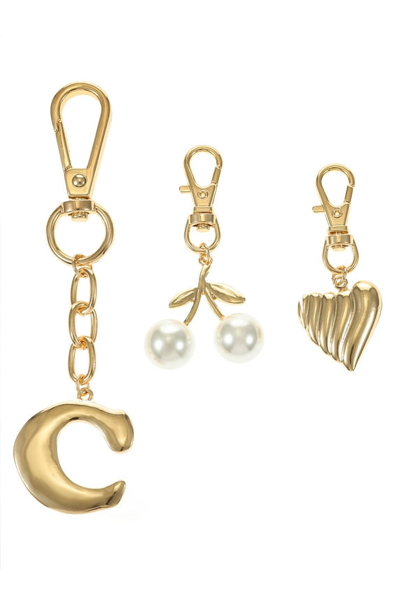Goldtone Initial Letter Bag Charm Set, 3 Pieces, Letter C