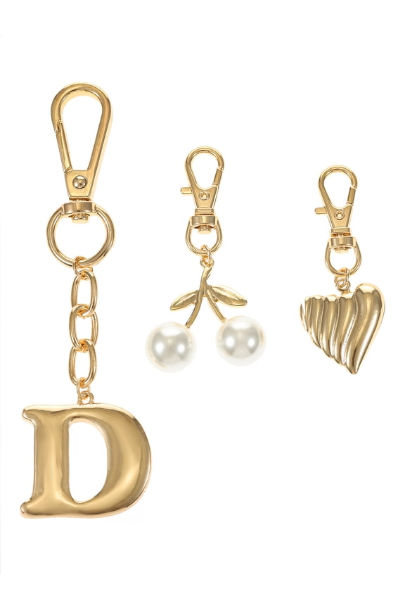 Goldtone Initial Letter Bag Charm Set, 3 Pieces, Letter D