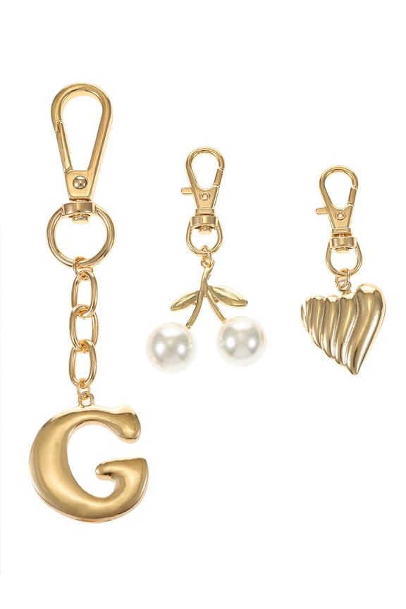 Goldtone Initial Letter Bag Charm Set, 3 Pieces, Letter G