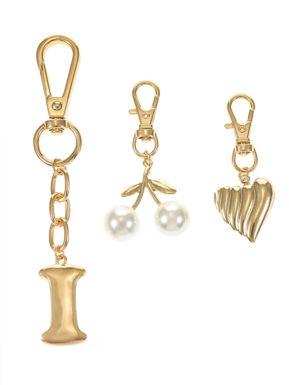 Goldtone Initial Letter Bag Charm Set, 3 Pieces, Letter I