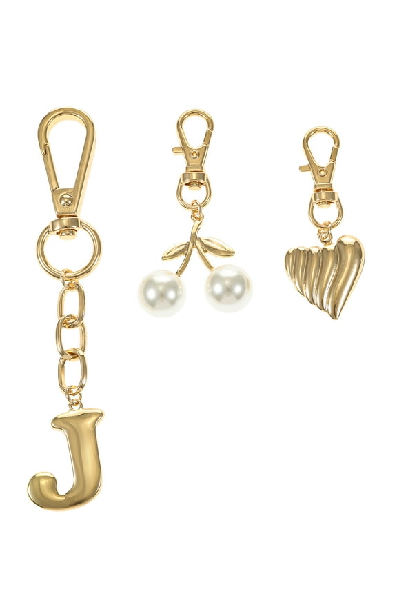 Goldtone Initial Letter Bag Charm Set, 3 Pieces, Letter J