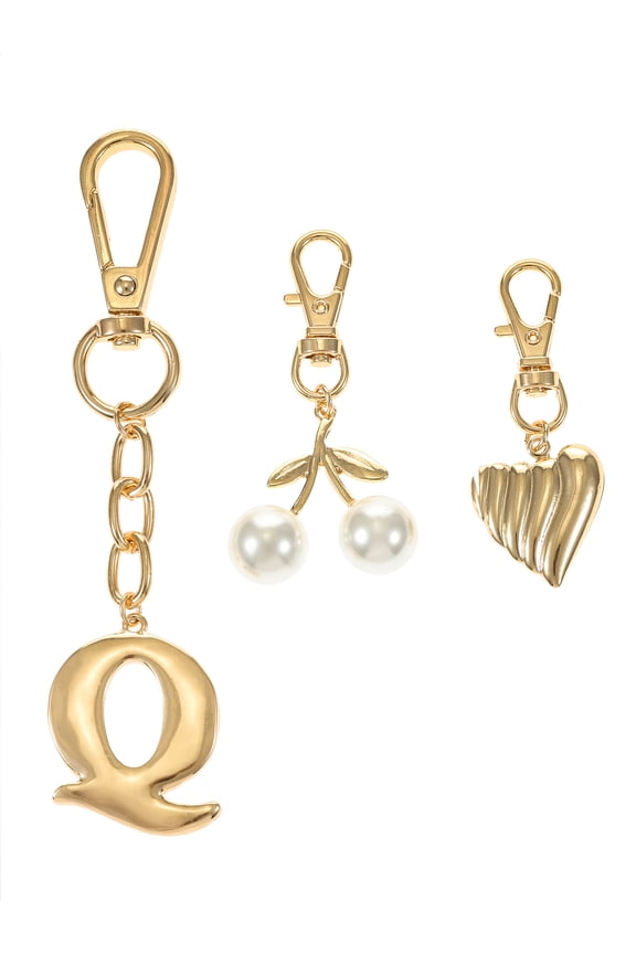 Goldtone Initial Letter Bag Charm Set, 3 Pieces, Letter Q
