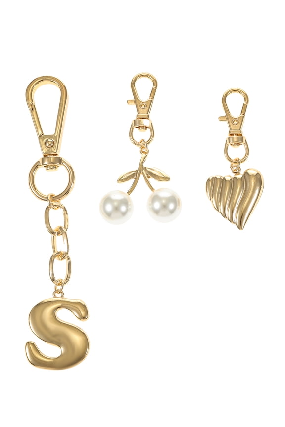 Goldtone Initial Letter Bag Charm Set, 3 Pieces, Letter S