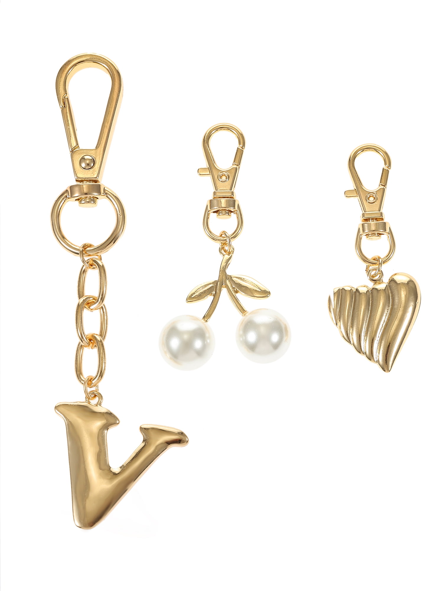 Time and Tru Goldtone Initial Letter Bag Charm Set, 3 Pieces, Letter V