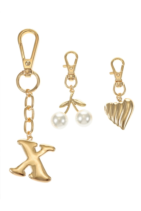 Goldtone Initial Letter Bag Charm Set, 3 Pieces, Letter X