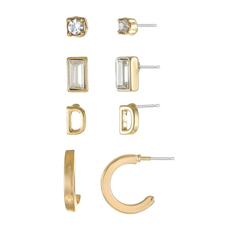 Time and Tru Goldtone Initial Letter Earring Set, 4 Pairs, Letter U