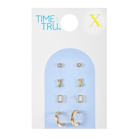 Time and Tru Goldtone Initial Letter Earring Set, 4 Pairs, Letter X