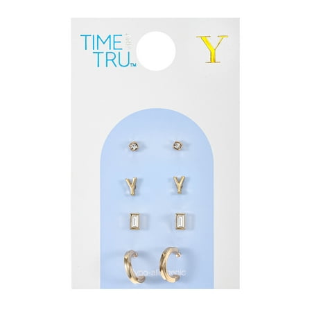 Time and Tru Goldtone Initial Letter Earring Set, 4 Pairs, Letter Y