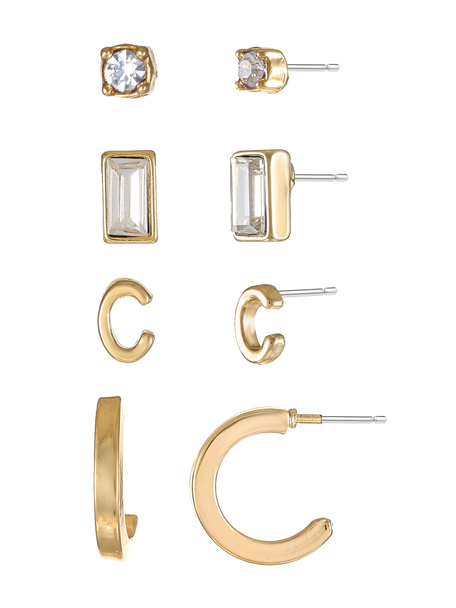 Time and Tru Goldtone Initial Letter Earring Set, 4 pairs, Letter C