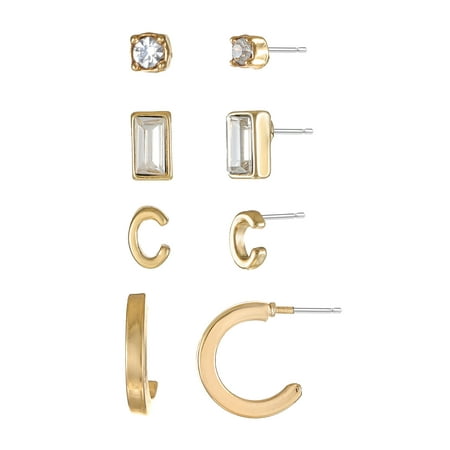 Time and Tru Goldtone Initial Letter Earring Set, 4 pairs, Letter C