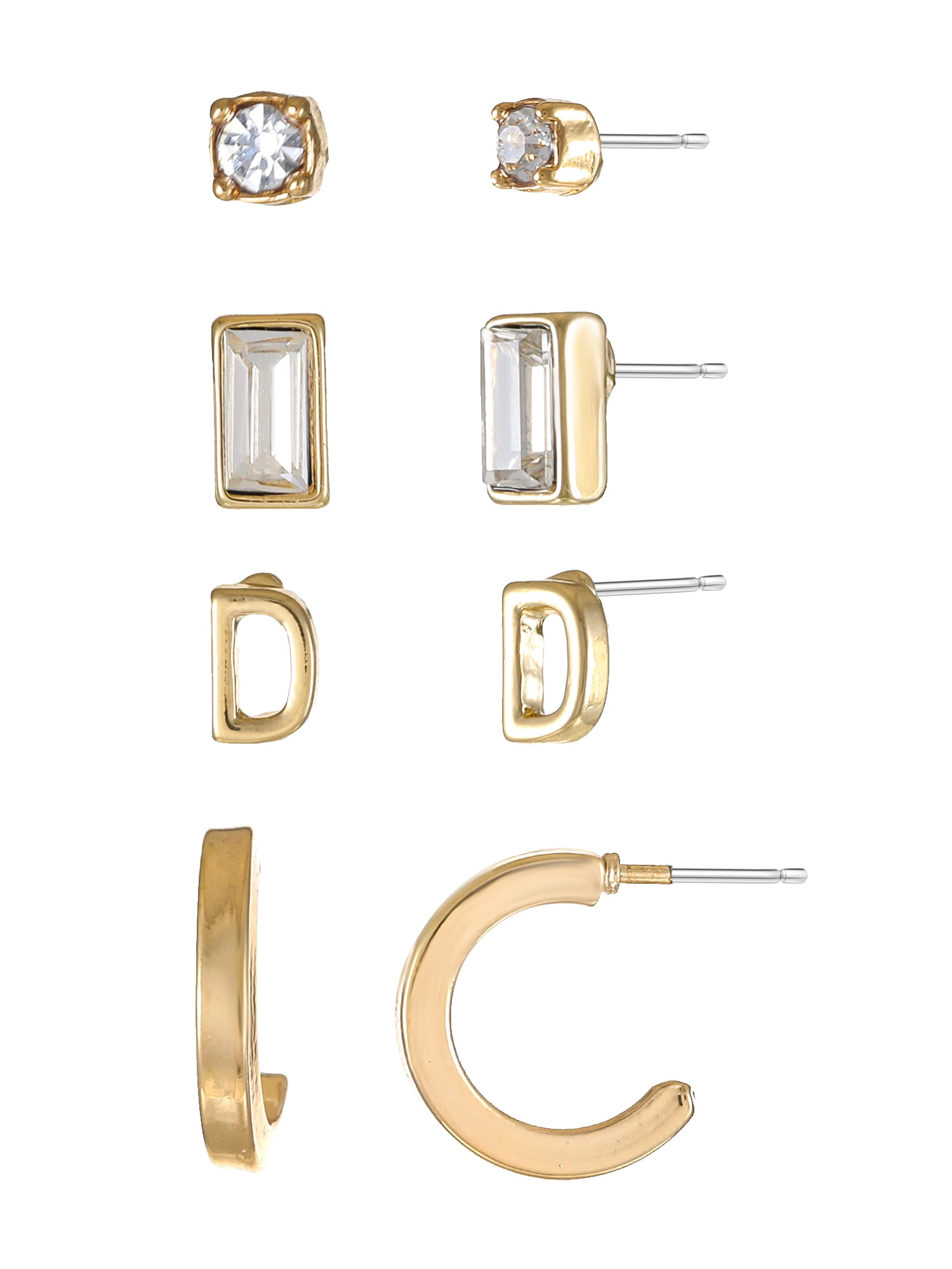 Time and Tru Goldtone Initial Letter Earring Set, 4 pairs, Letter J