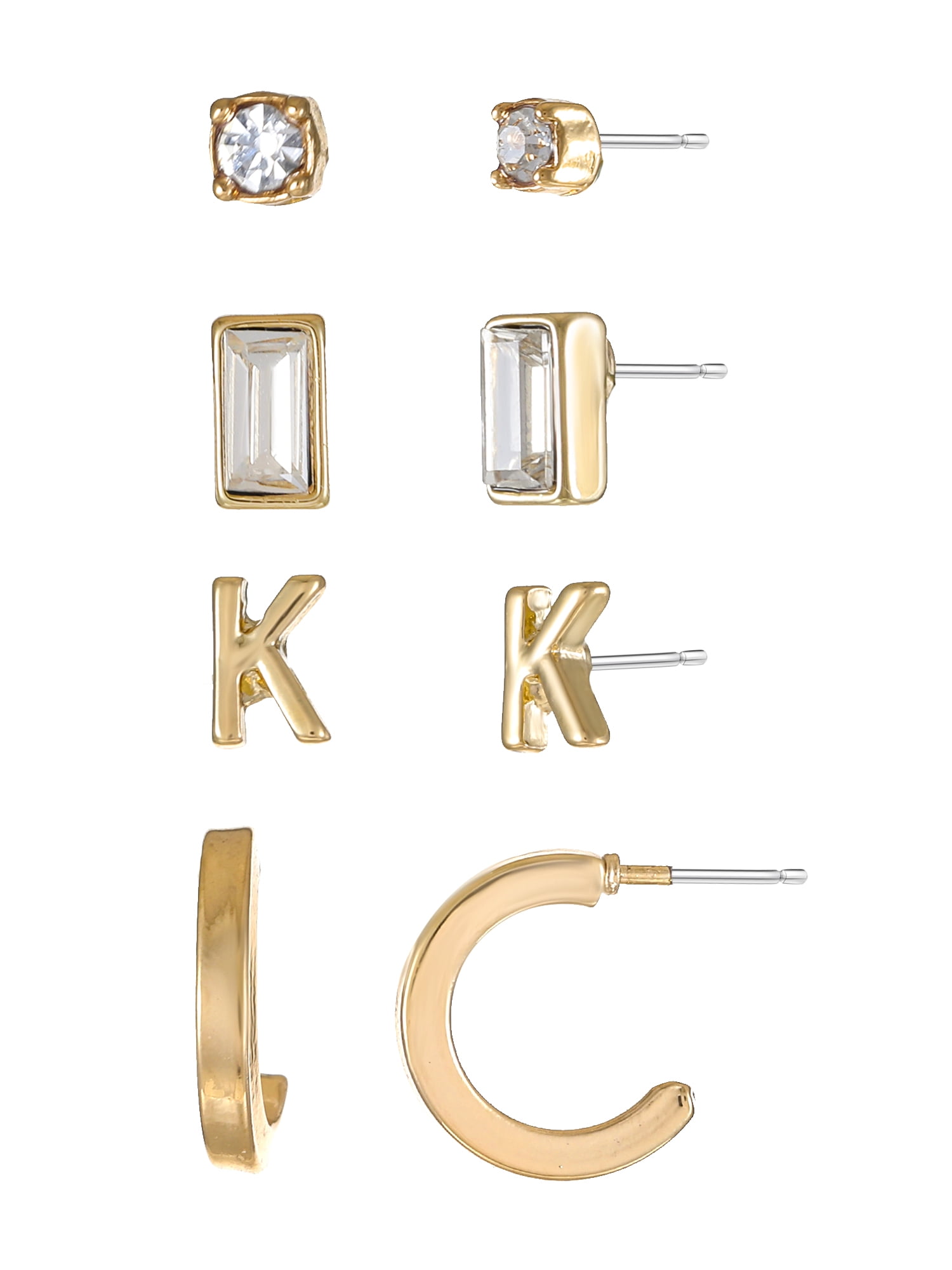Time and Tru Goldtone Initial Letter Earring Set, 4 pairs, Letter K