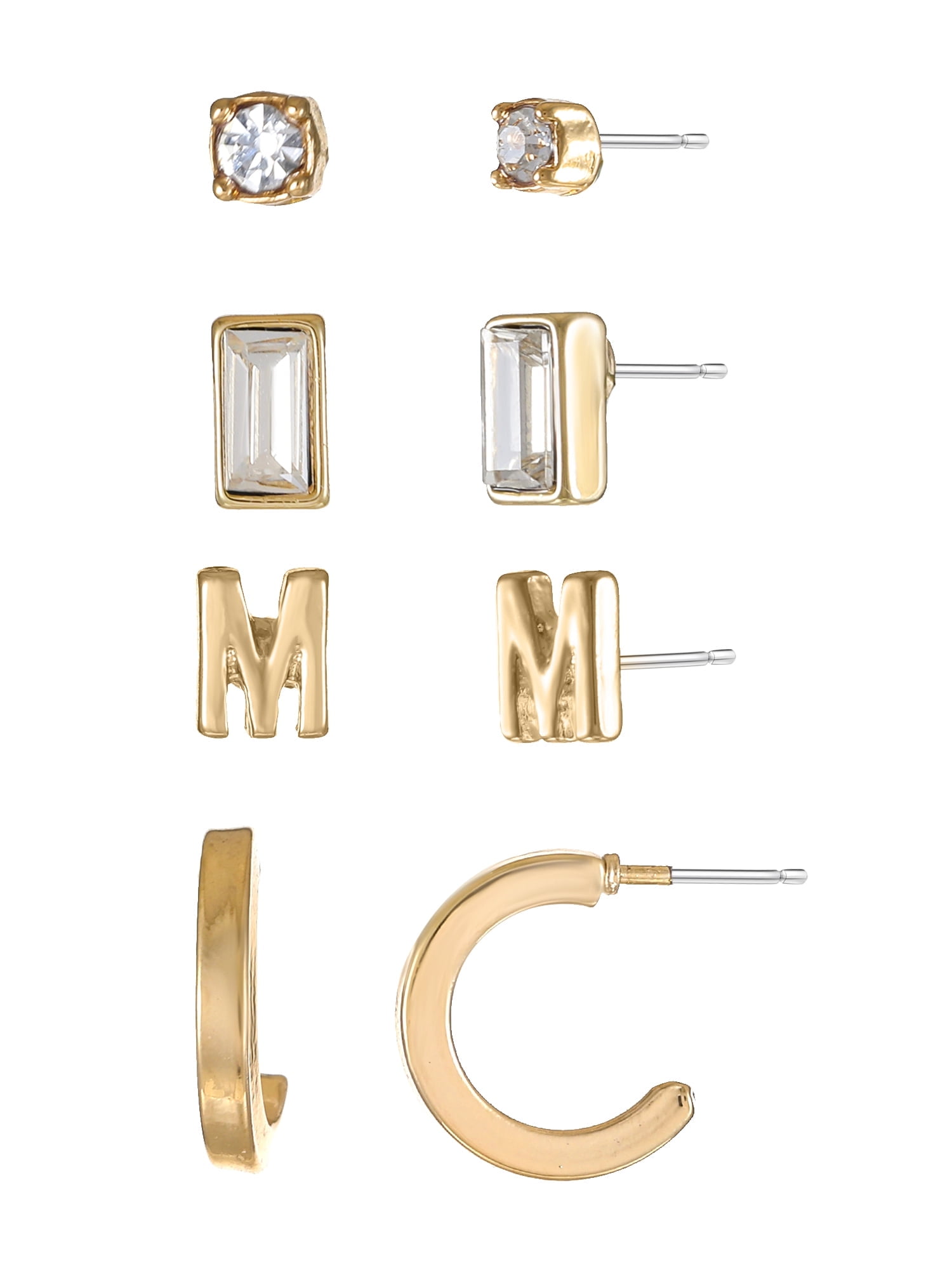 Time and Tru Goldtone Initial Letter Earring Set, 4 pairs, Letter M