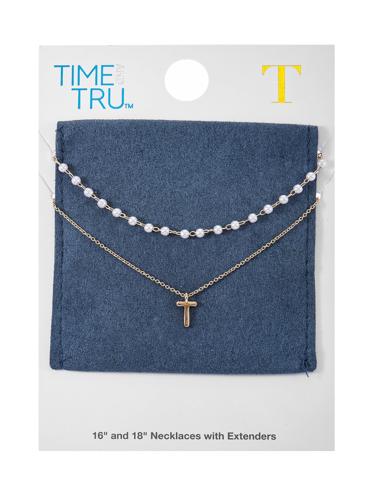 Time and Tru Goldtone Initial Letter Necklace Set, 2 Pieces, Letter T