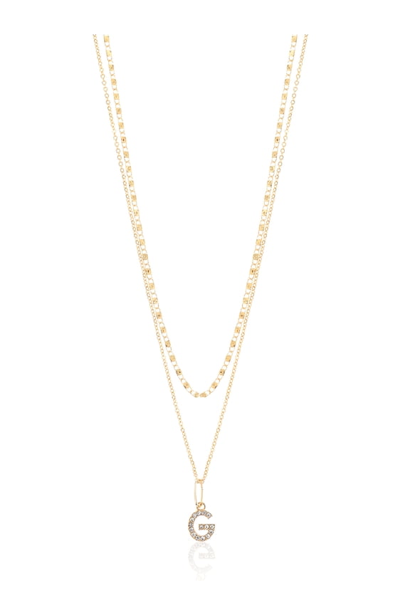 Goldtone Initial Letter  Necklace Set for Women, 2 Piece Set