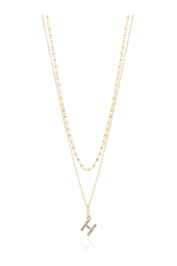 Goldtone Initial Letter Necklace Set for Women, 2 Piece Set