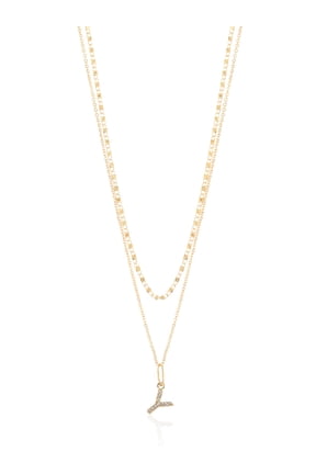 Goldtone Initial Letter Necklace Set for Women, 2 Piece Set