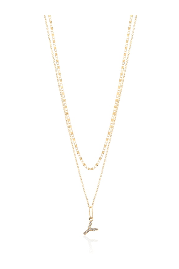 Goldtone Initial Letter Necklace Set for Women, 2 Piece Set