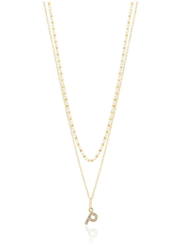 Goldtone Initial Letter Necklace Set for Women, 2 Piece Set