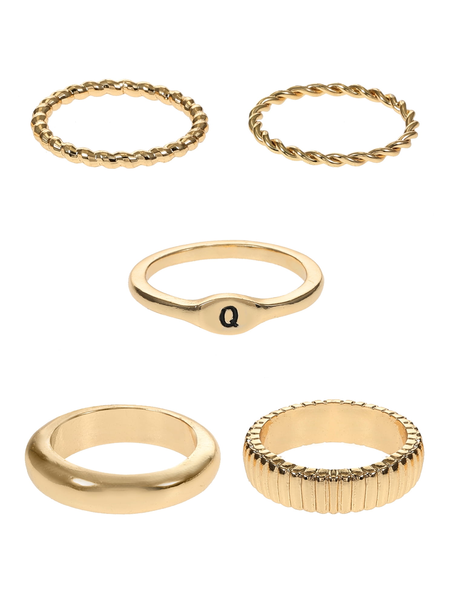 Time and Tru Goldtone Initial Letter Ring Set, 5 Piece, Size 7, Letter Q