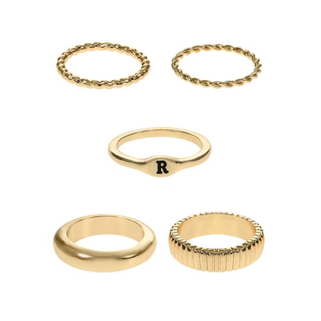 Time and Tru Goldtone Initial Letter Ring Set, 5 Piece, Size 7, Letter R