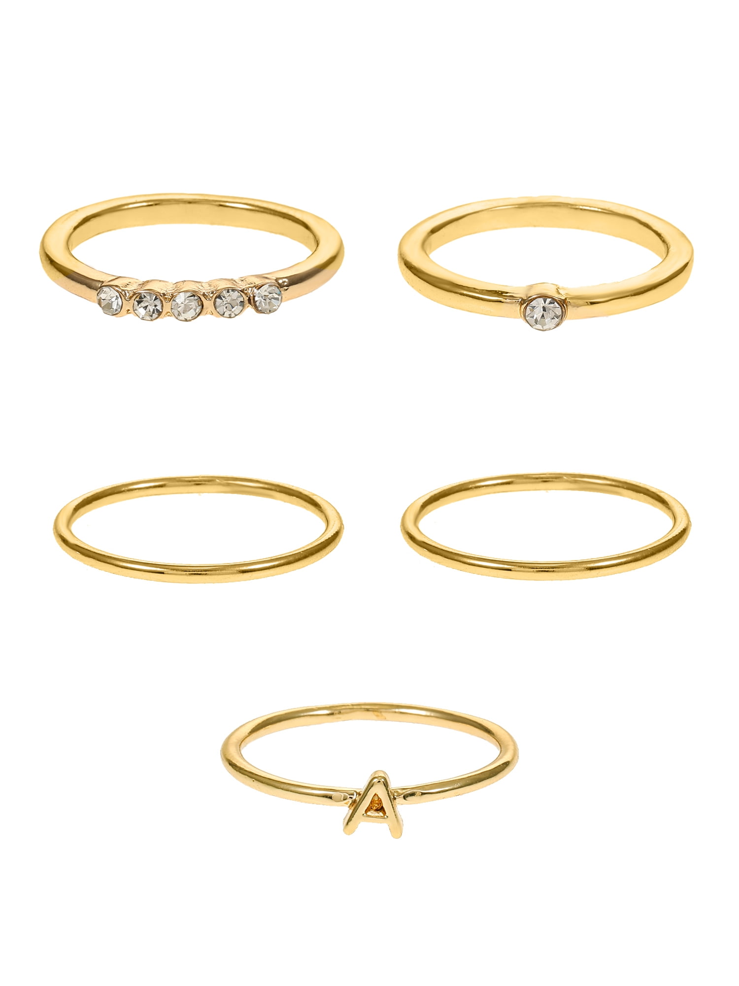 Time and Tru Goldtone Initial Letter Ring Set, 5 Pieces, Sizes 7/8, Letter A