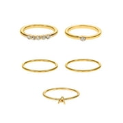 Time and Tru Goldtone Initial Letter Ring Set, 5 Pieces, Sizes 7/8, Letter A