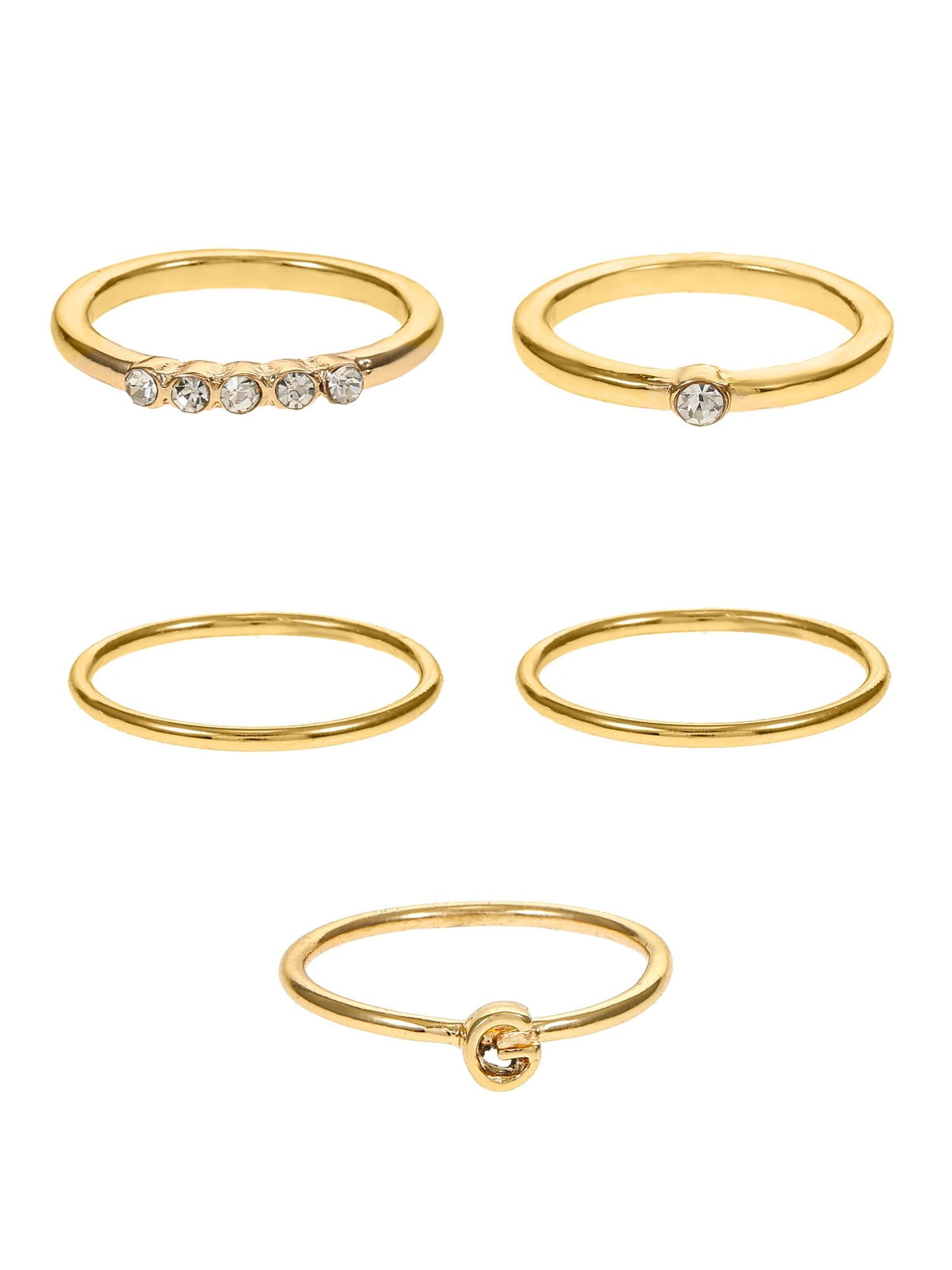 Time and Tru Goldtone Initial Letter Ring Set, 5 Pieces, Sizes 7/8