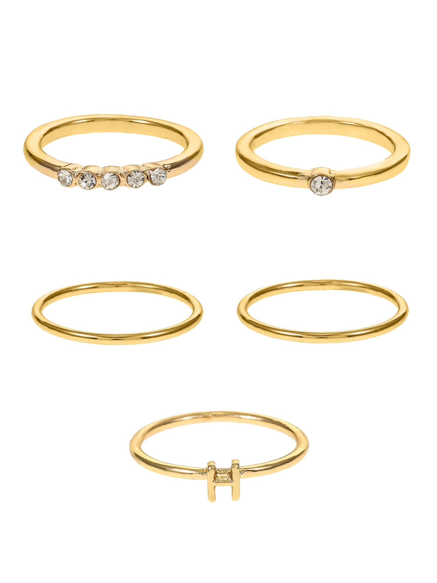Time and Tru Goldtone Initial Letter Ring Set, 5 Pieces, Sizes 7/8, Letter H