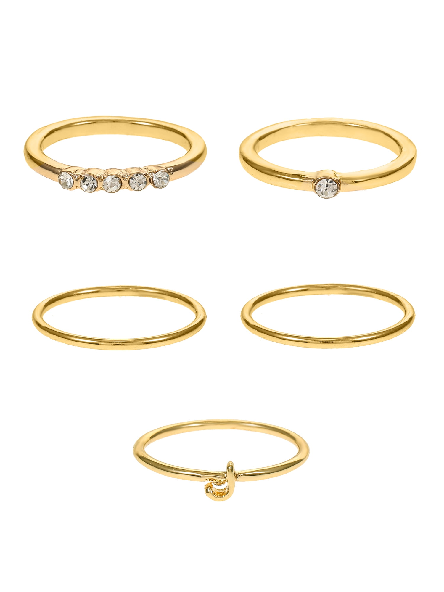 Time and Tru Goldtone Initial Letter Ring Set, 5 Pieces, Sizes 7/8