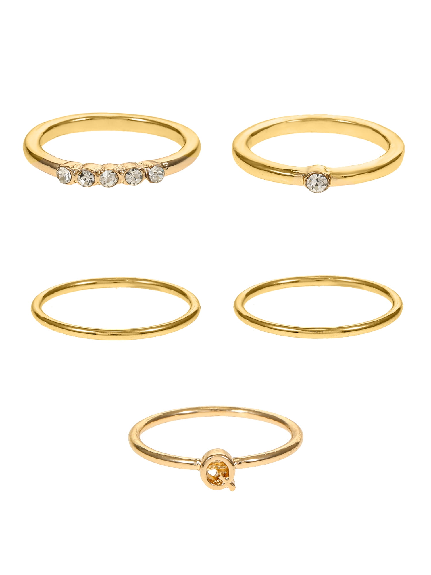 Time and Tru Goldtone Initial Letter Ring Set, 5 Pieces, Sizes 7/8, Letter Q
