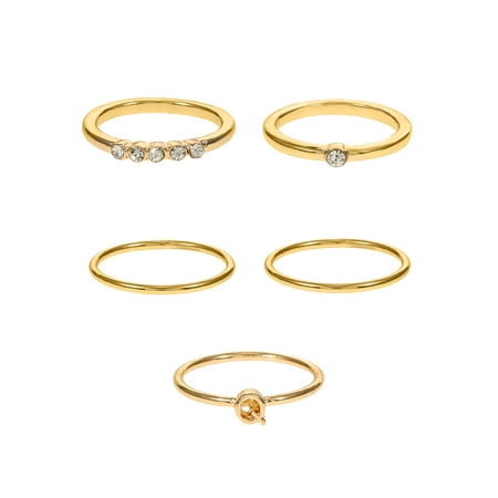 Time and Tru Goldtone Initial Letter Ring Set, 5 Pieces, Sizes 7/8, Letter Q