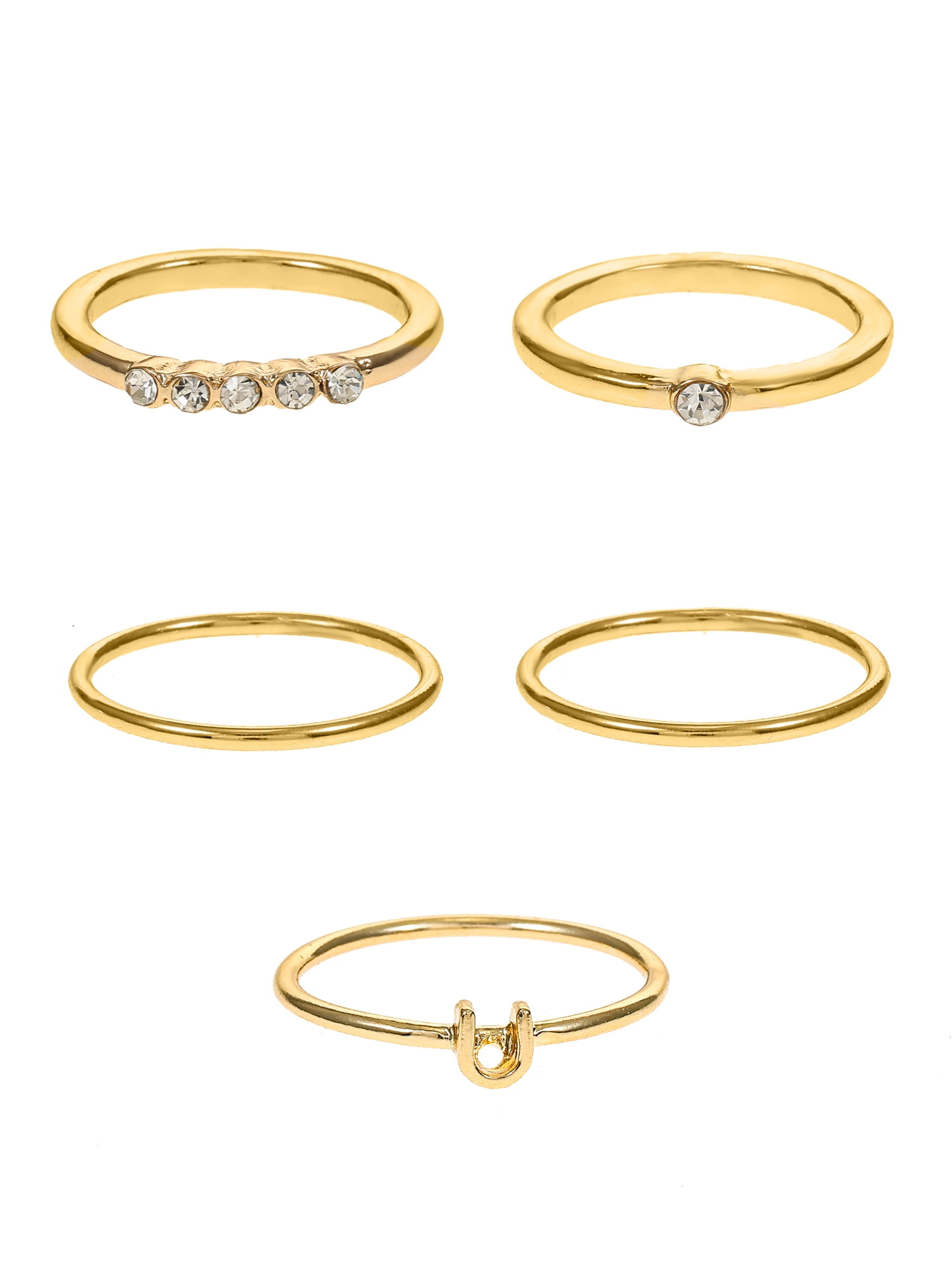 Time and Tru Goldtone Initial Letter Ring Set, 5 Pieces, Sizes 7/8, Letter U