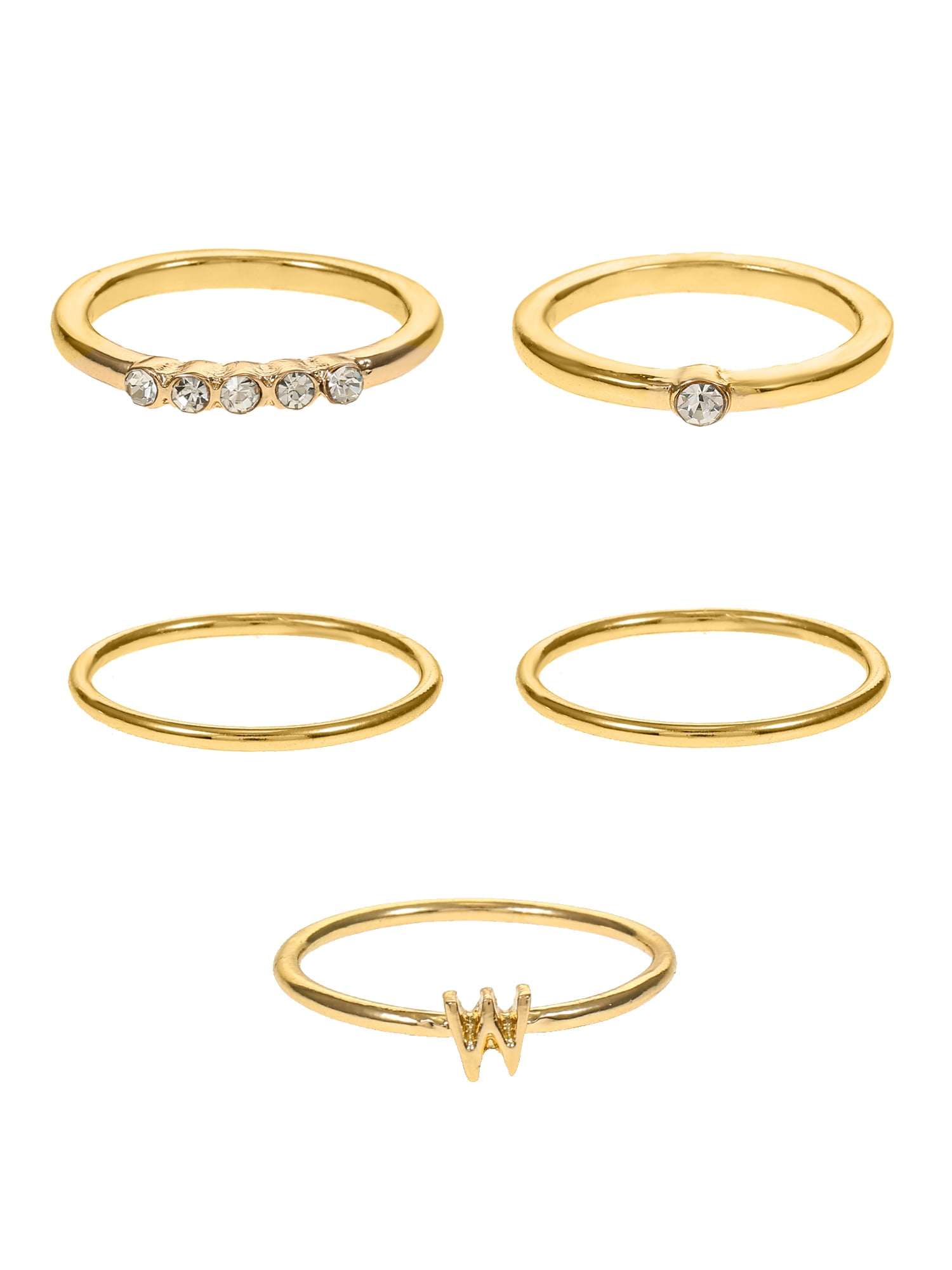 Time and Tru Goldtone Initial Letter Ring Set, 5 Pieces, Sizes 7/8, Letter X