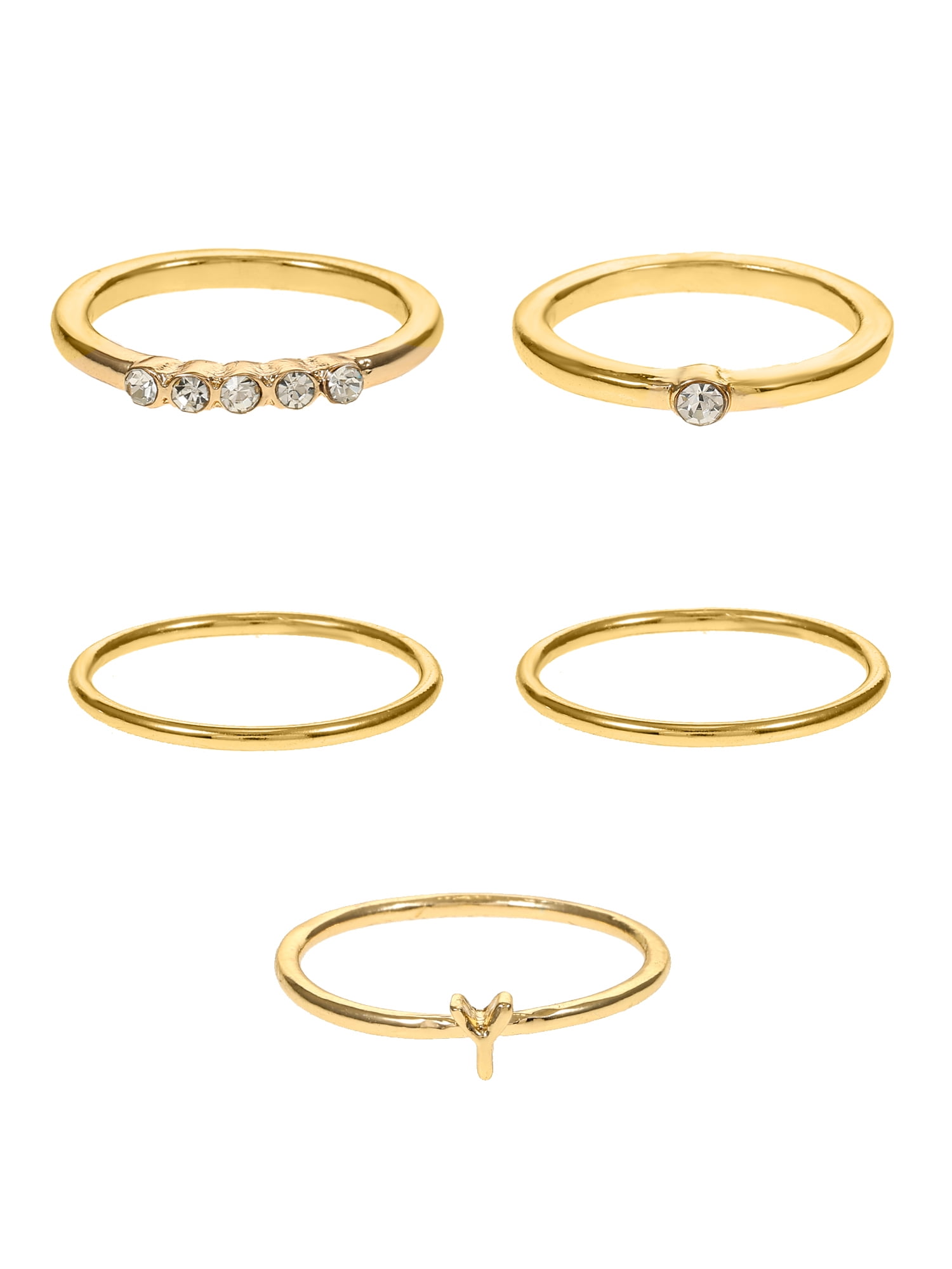 Time and Tru Goldtone Initial Letter Ring Set, 5 Pieces, Sizes 7/8, Letter Y