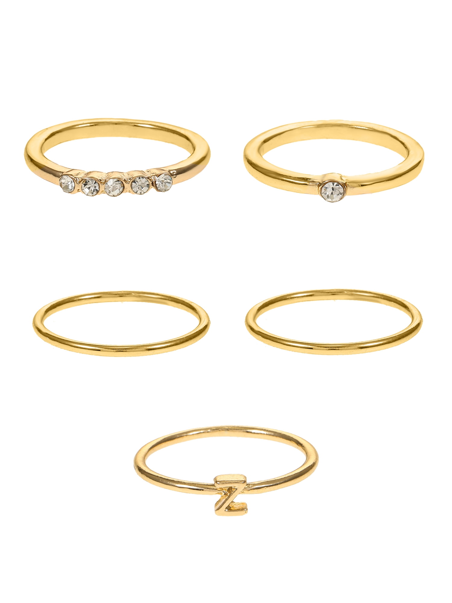 Time and Tru Goldtone Initial Letter Ring Set, 5 Pieces, Sizes 7/8, Letter Z