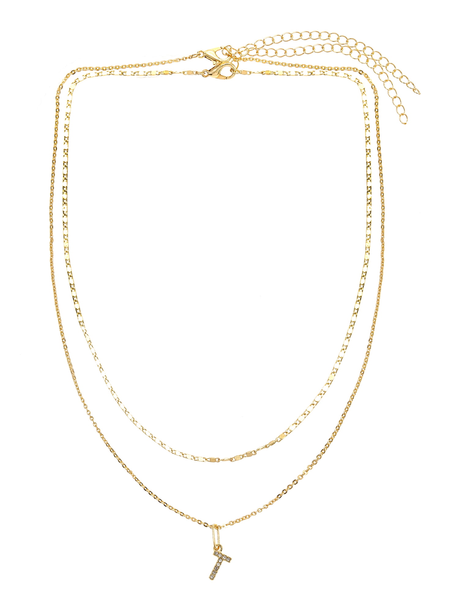 Time and Tru Goldtone Initial Letter "T" Necklace Set for Women, 2 Piece Set