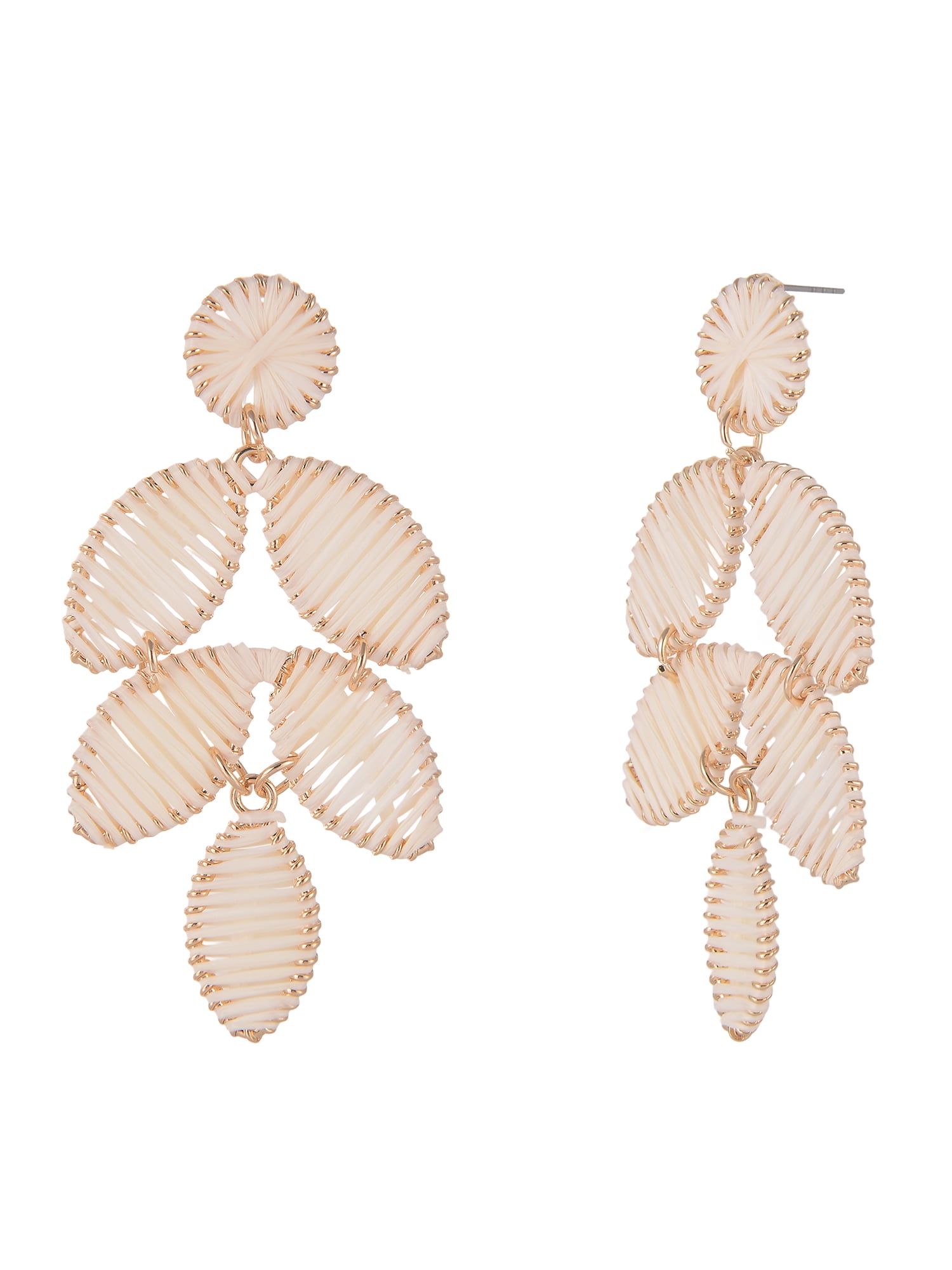 Goldtone Ivory Raffia Leaf Drop Earring